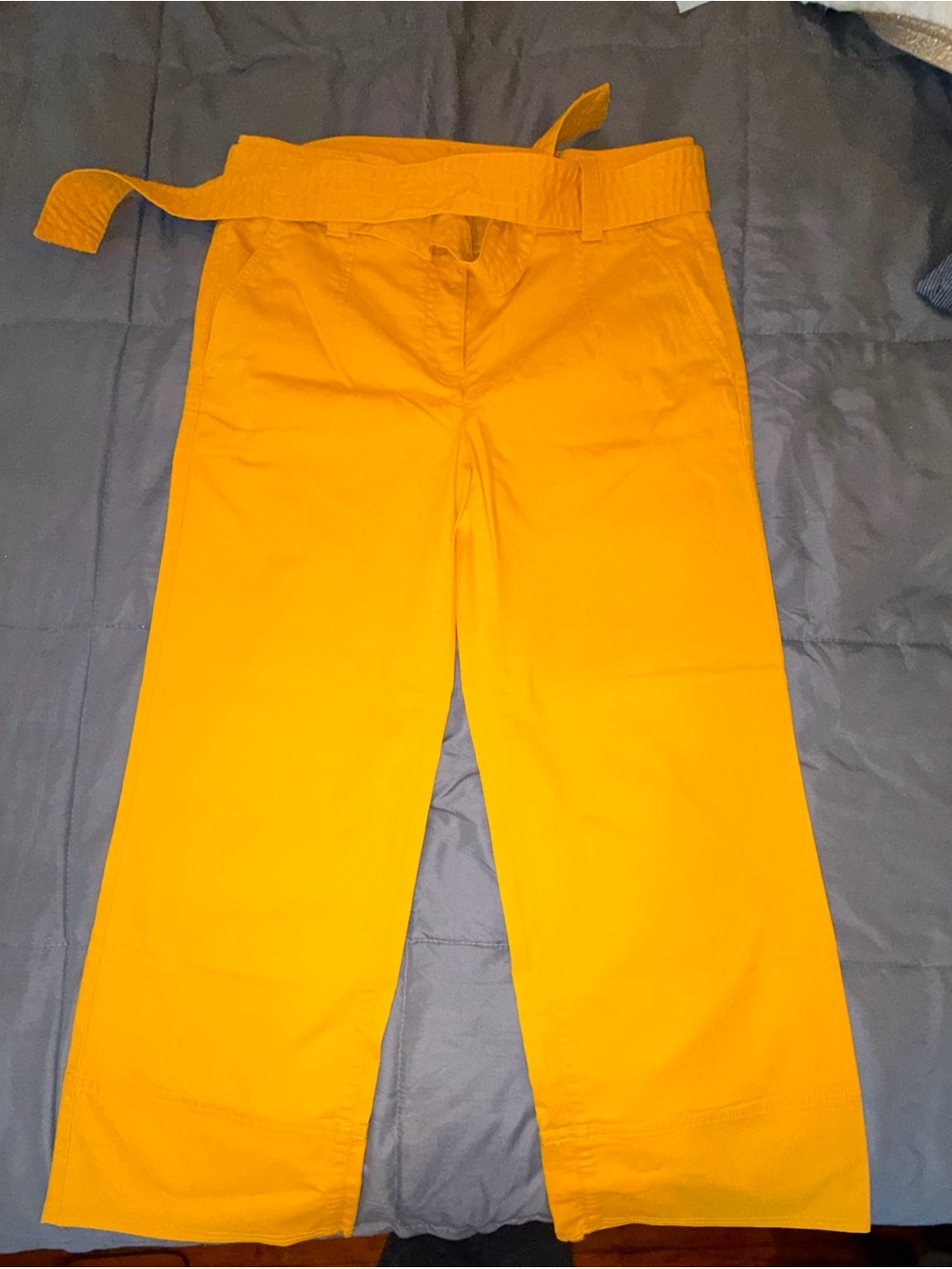 LOFT Ann Taylor Mustard Yellow Belted Wide Leg Cropped Pants Women's Size 4 NWT